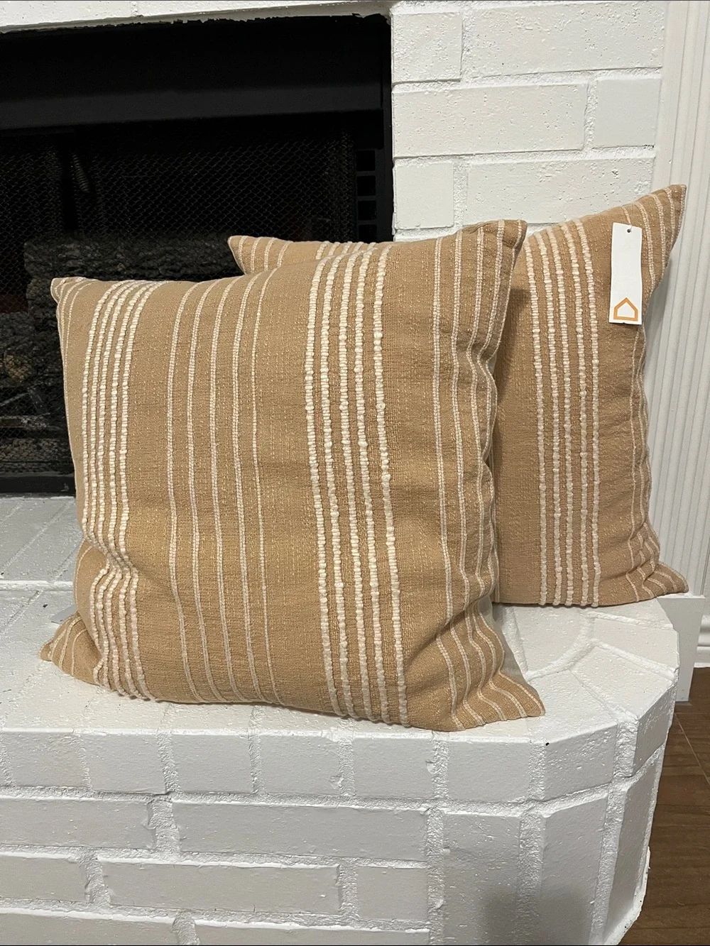 Tan Striped Decorative Throw Pillow Set - Neutral Accent Pillows